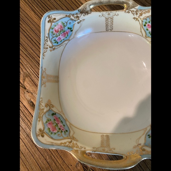 Vintage Hand Painted Nippon Decorative Square Round Bowl With Gold Trim - Picture 3 of 12